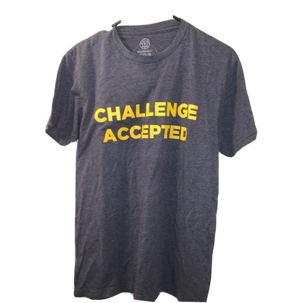 Golds Gym Men’s Short Sleeve T-Shirt "Challenge Accepted" Size Medium Gray